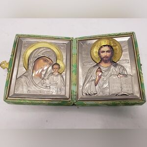 Russian Jesus & Mary Foldable Travel Icon Box Religious Collectible Icon Box